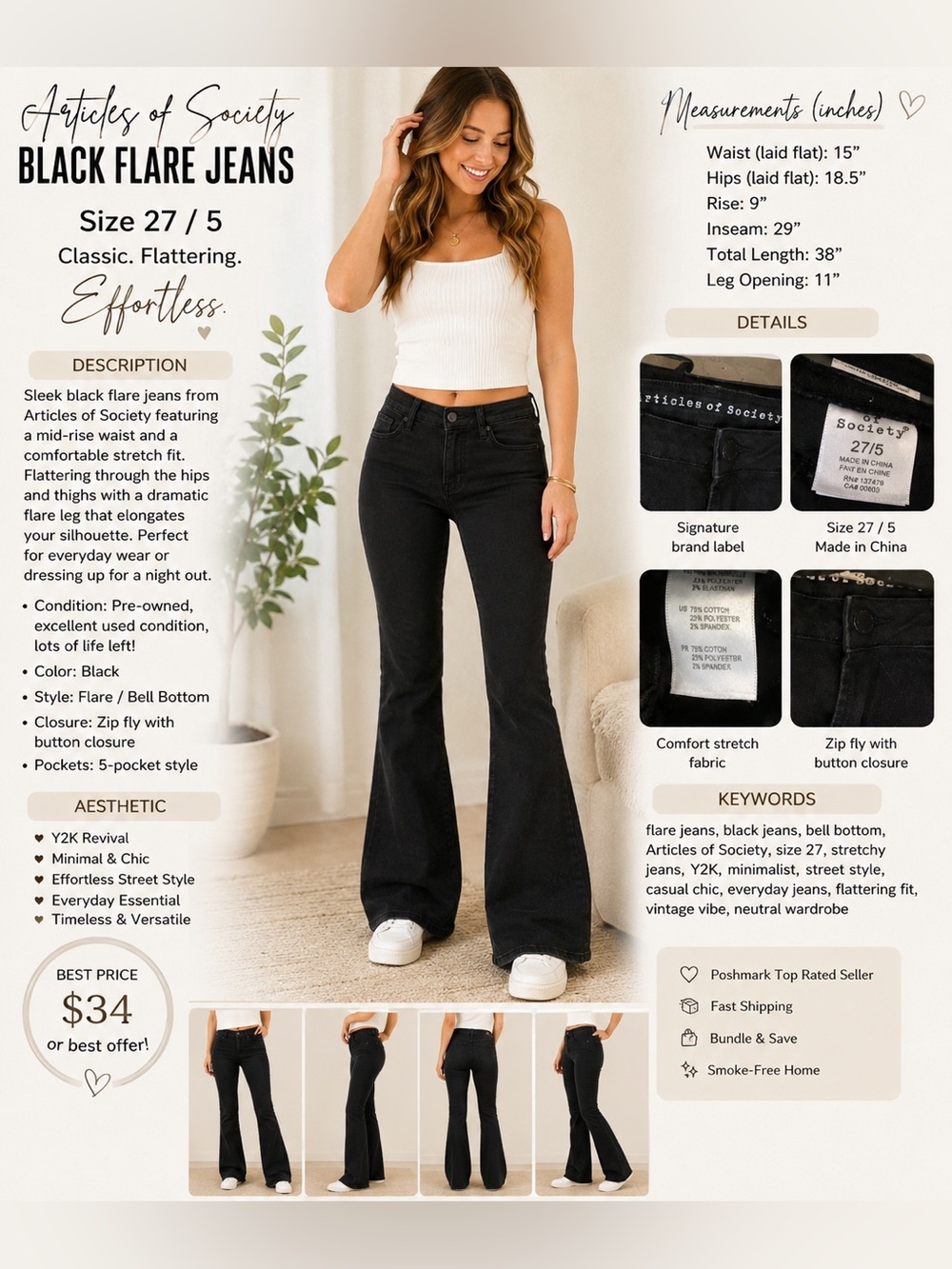 Articles Of Society Washed Black Flare Jeans